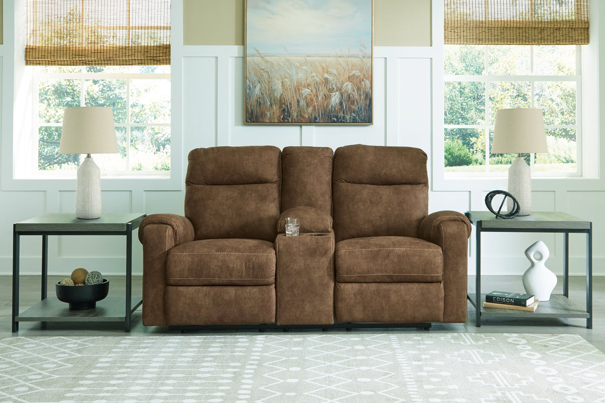 Furniture City Biloxi - Ashley Furniture - Edenwold Living Room - DBL Rec Loveseat w/Console / Brindle - 1380594