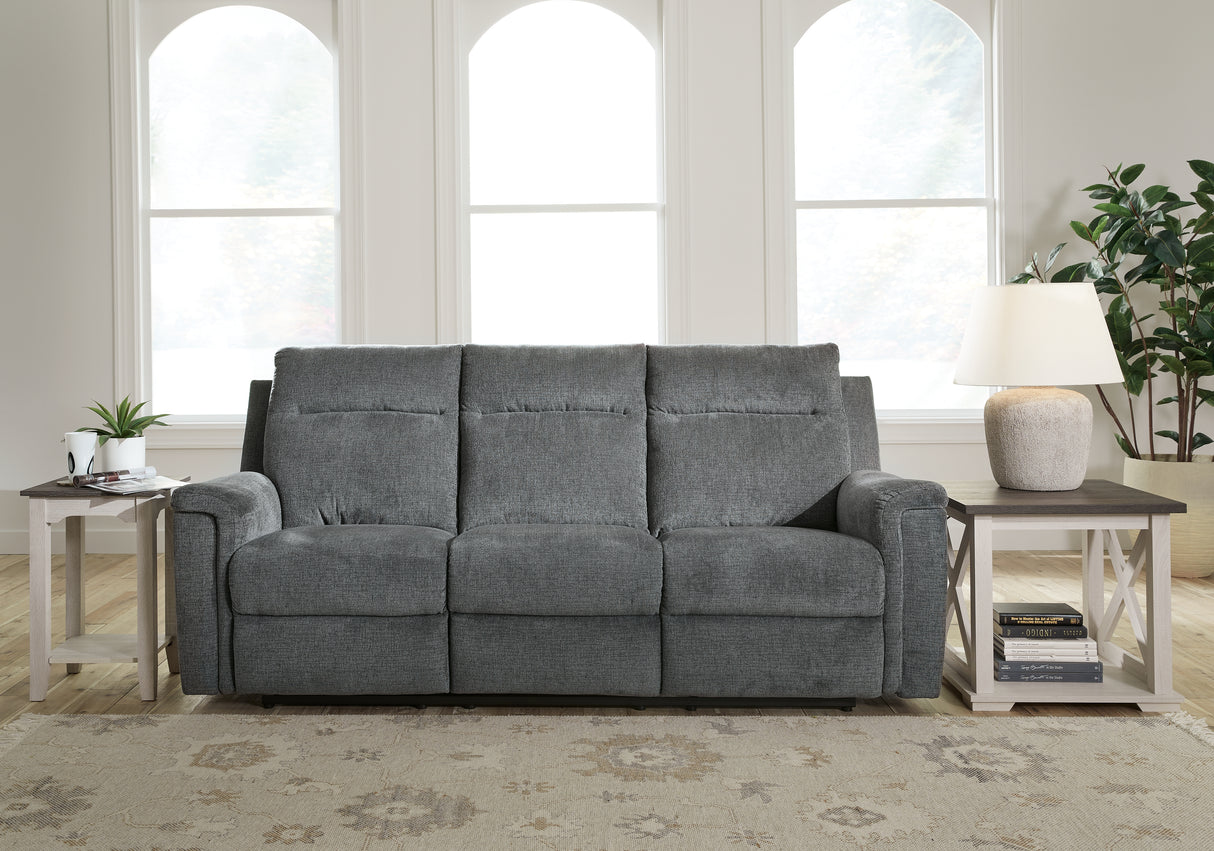 Furniture City Biloxi - Ashley Furniture - Barnsana Living Room - DBL REC PWR Loveseat w/Console / Gravel - 3320296