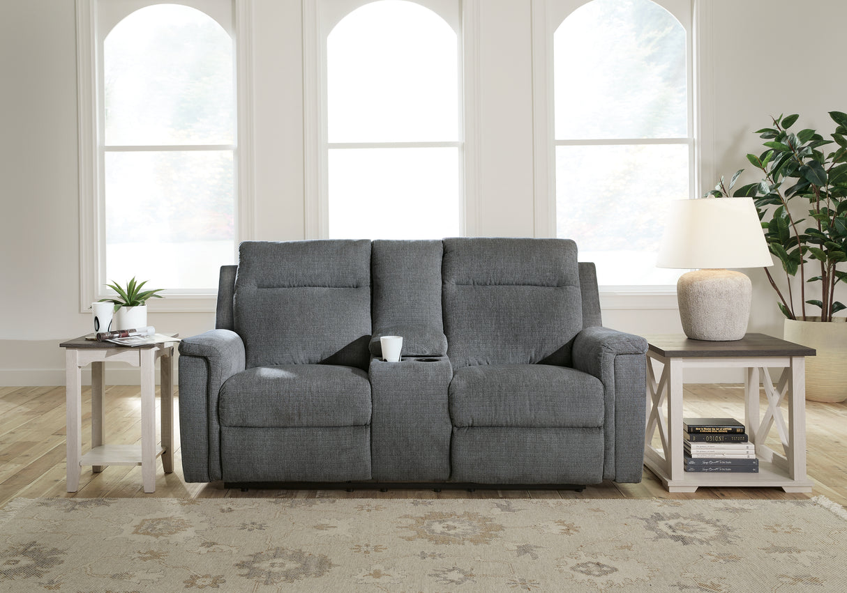 Furniture City Biloxi - Ashley Furniture - Barnsana Living Room - DBL REC PWR Loveseat w/Console / Gravel - 3320296