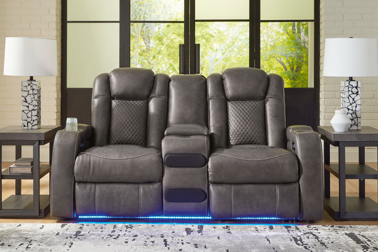 Furniture City Biloxi - Ashley Furniture - Fyne-Dyme Living Room - PWR REC Loveseat/CON/ADJ HDRST / Shadow - 3660218