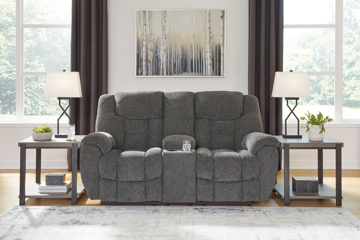 Furniture City Biloxi - Ashley Furniture - Foreside Living Room - DBL Rec Loveseat w/Console / Charcoal - 3810494