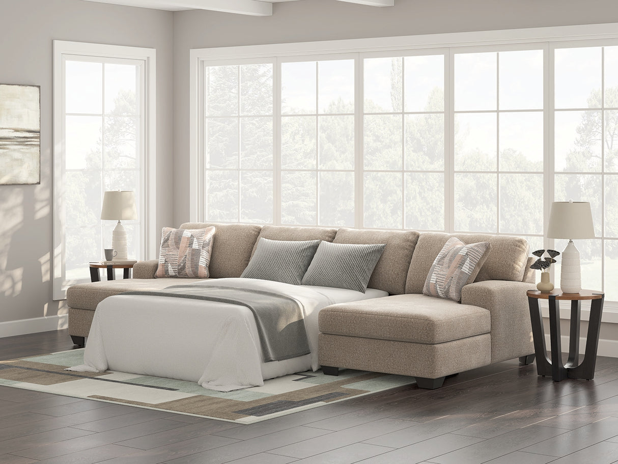 Furniture City Biloxi - Ashley Furniture - Newellen Sectional - RAF 3-Piece Sleeper Sectional with Double Chaise / Hemp - 48404S7