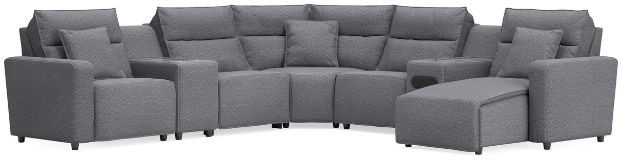 Furniture City Biloxi - Ashley Furniture - ModMax II Sectional - 7-Piece Power Reclining Sectional with Chaise and Audio System / Salt and Pepper - 65906S45