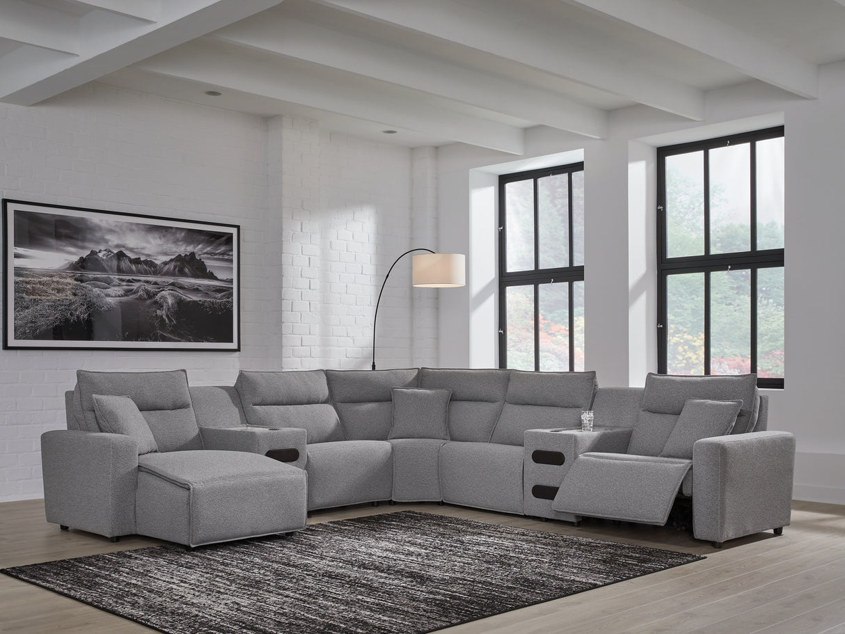 Furniture City Biloxi - Ashley Furniture - ModMax II Sectional - 7-Piece Power Reclining Sectional with Chaise and Audio Consoles / Salt and Pepper - 65906S20