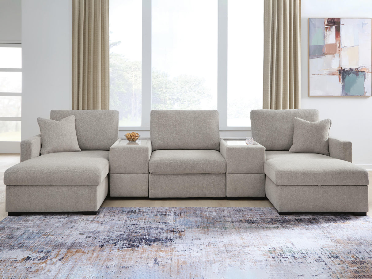 Furniture City Biloxi - Ashley Furniture - ModMax Luxe Sectional - RAF 5-Piece Double Chaise Sectional with Storage Consoles / Flint - 68605S38