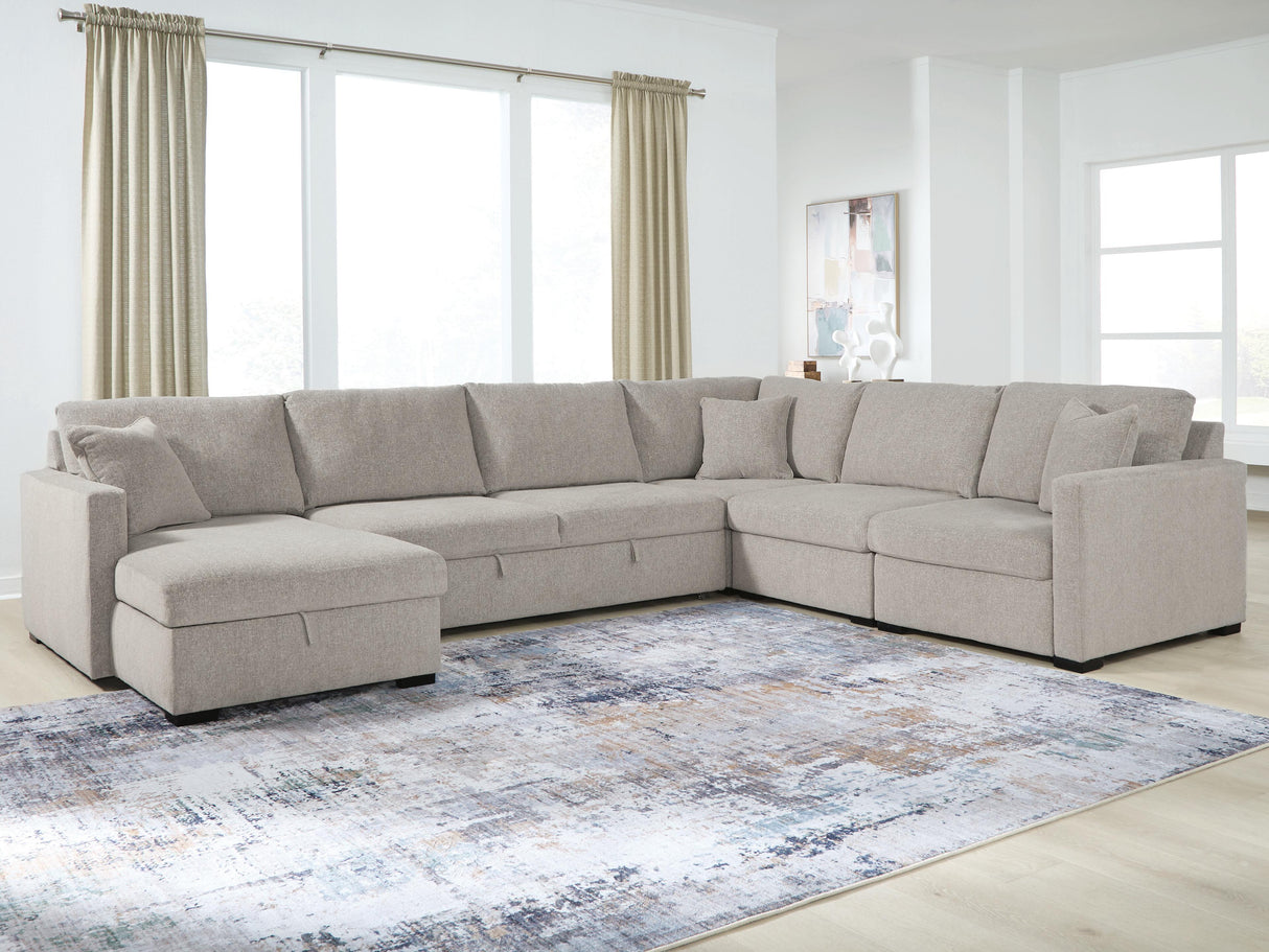 Furniture City Biloxi - Ashley Furniture - ModMax Luxe Sectional - RAF 5-Piece Sectional with Storage Chaise and Pop Up Sleeper / Flint - 68605S104