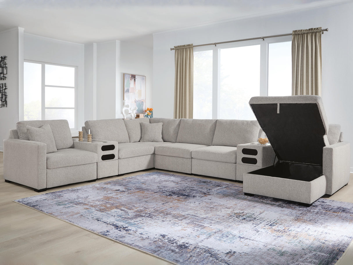 Furniture City Biloxi - Ashley Furniture - ModMax Luxe Sectional - RAF 8-Piece Sectional with Storage Chaise and Audio Consoles / Flint - 68605S80