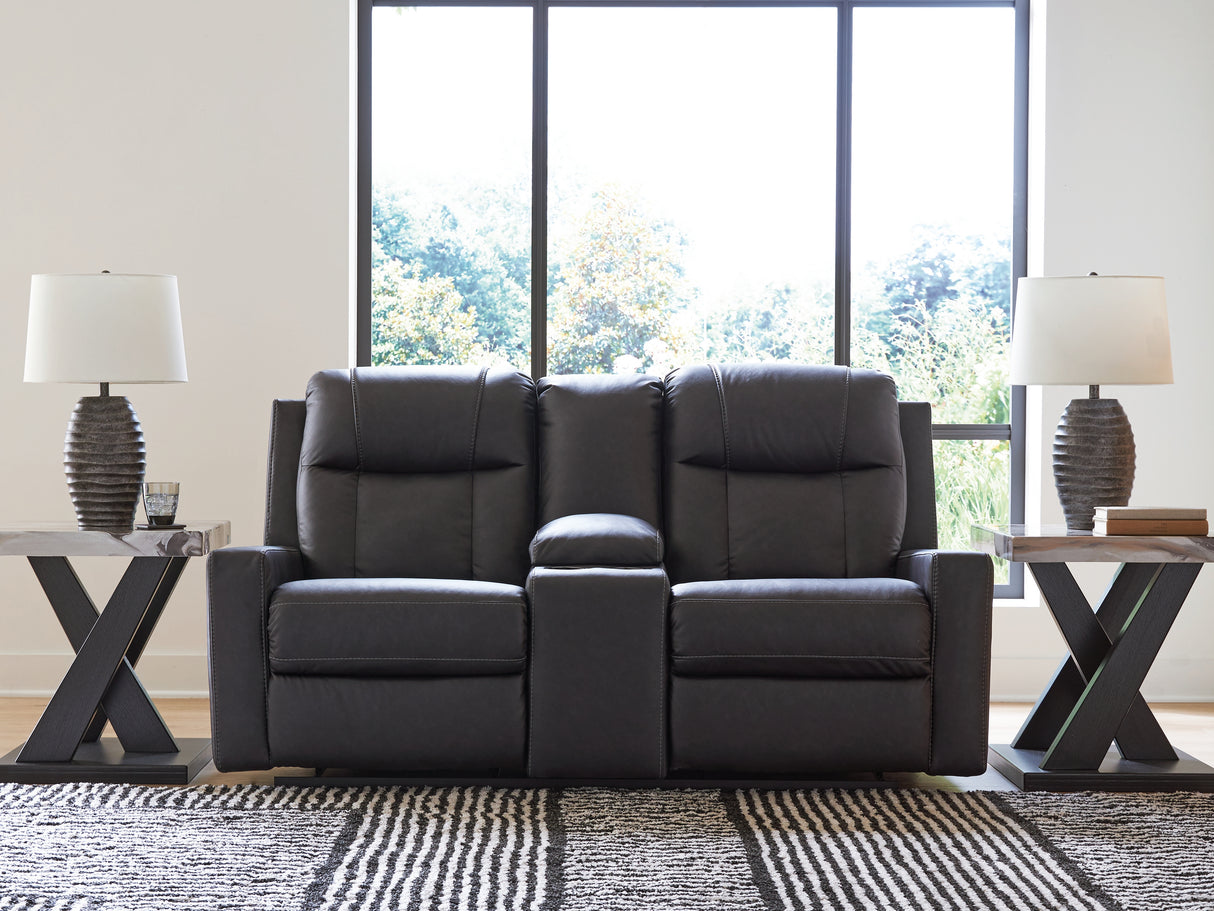 Furniture City Biloxi - Ashley Furniture - Mackmenville Living Room - DBL Rec Loveseat w/Console / Carbon - 7471394