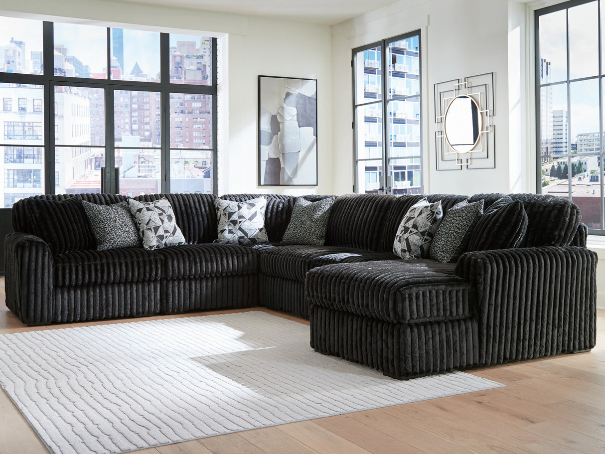 Furniture City Biloxi - Ashley Furniture - Midnight-Madness Sectional - RAF 6-Piece Sectional with Chaise / Onyx - 98103S24