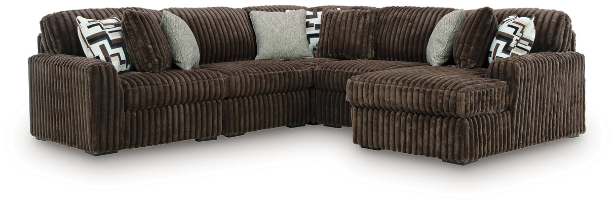 Furniture City Biloxi - Ashley Furniture - Midnight-Madness Sectional - RAF 5-Piece Sectional with Chaise / Chocolate - 98104S22