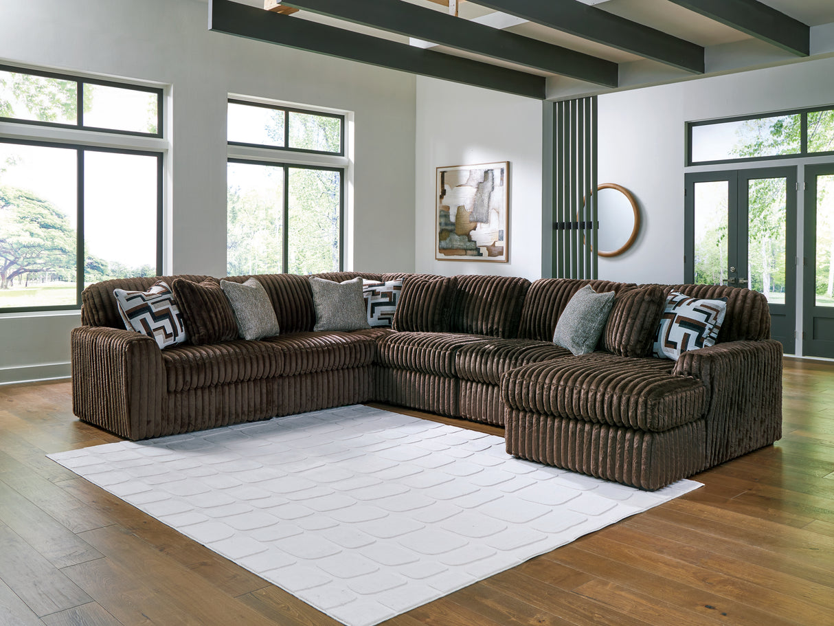Furniture City Biloxi - Ashley Furniture - Midnight-Madness Sectional - RAF 6-Piece Sectional with Chaise / Chocolate - 98104S24