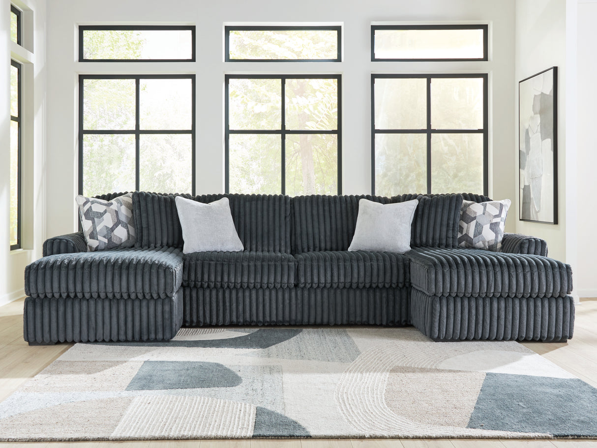 Furniture City Biloxi - Ashley Furniture - Midnight-Madness Sectional - RAF 3-Piece Double Chaise Sectional / Gunmetal - 98105S7