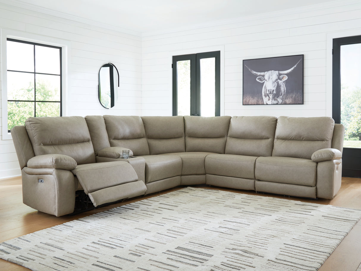 Furniture City Biloxi - Ashley Furniture - Narwhal Place Sectional - 6-Piece Reclining Sectional with Storage Console / Pebble - PC99201S36