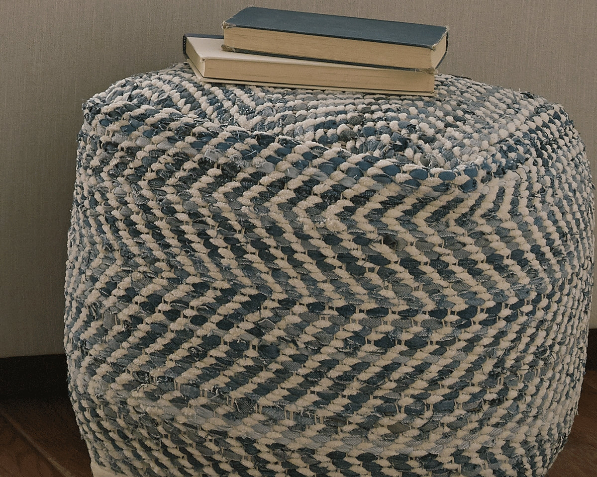 Furniture City Biloxi - Ashley Furniture - Chevron Pouf - Pouf / Blue - A1000445