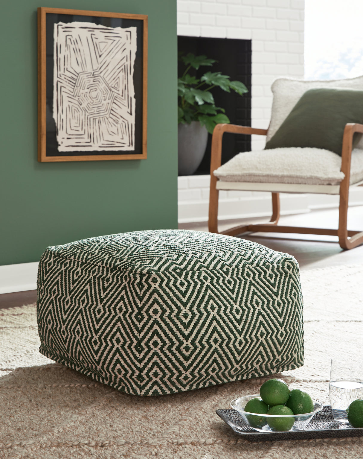Furniture City Biloxi - Ashley Furniture - Abacy Pouf - Pouf / Green/Ivory - A1001053
