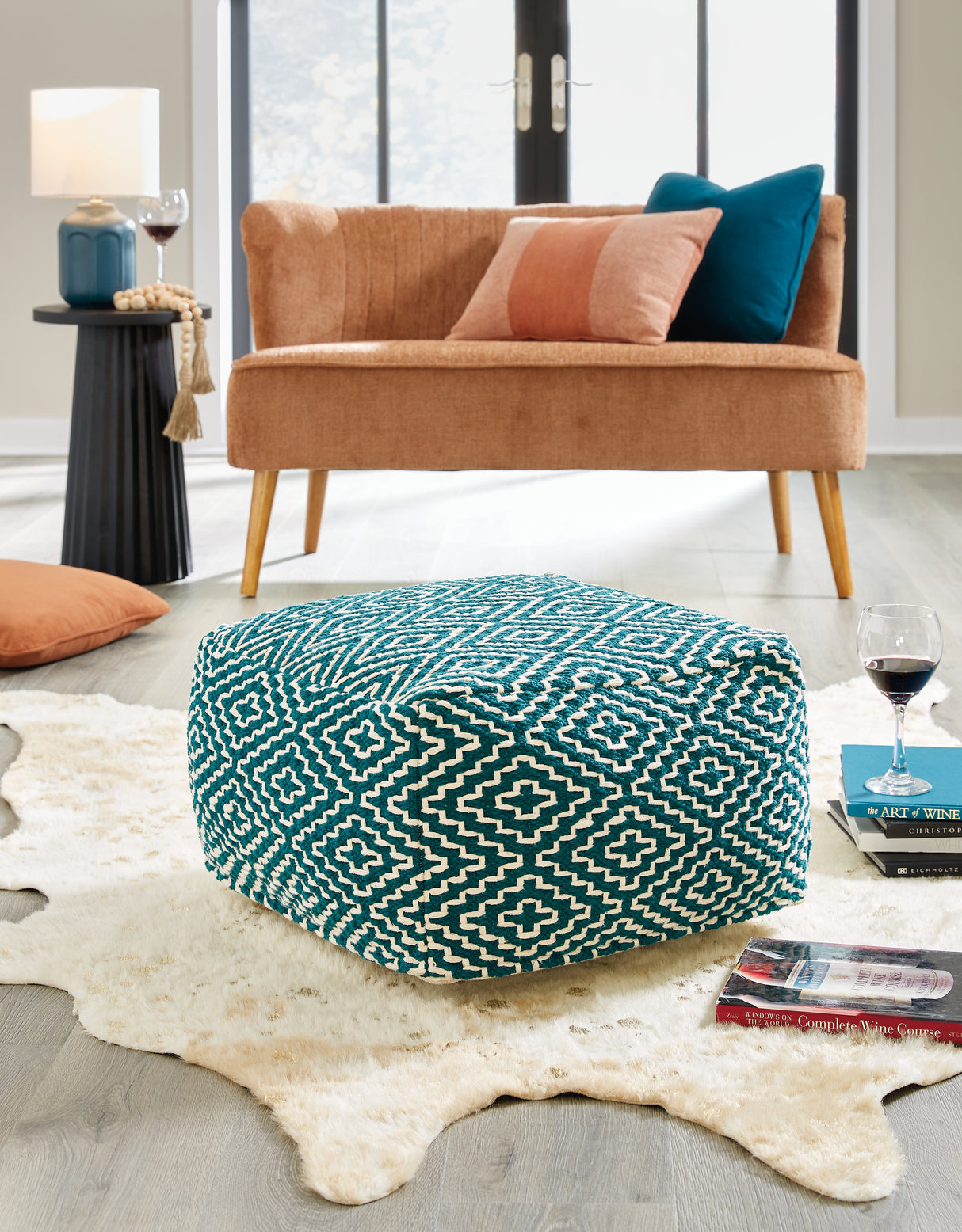 Furniture City Biloxi - Ashley Furniture - Brynnsen Pouf - Pouf / Teal/Ivory - A1001055