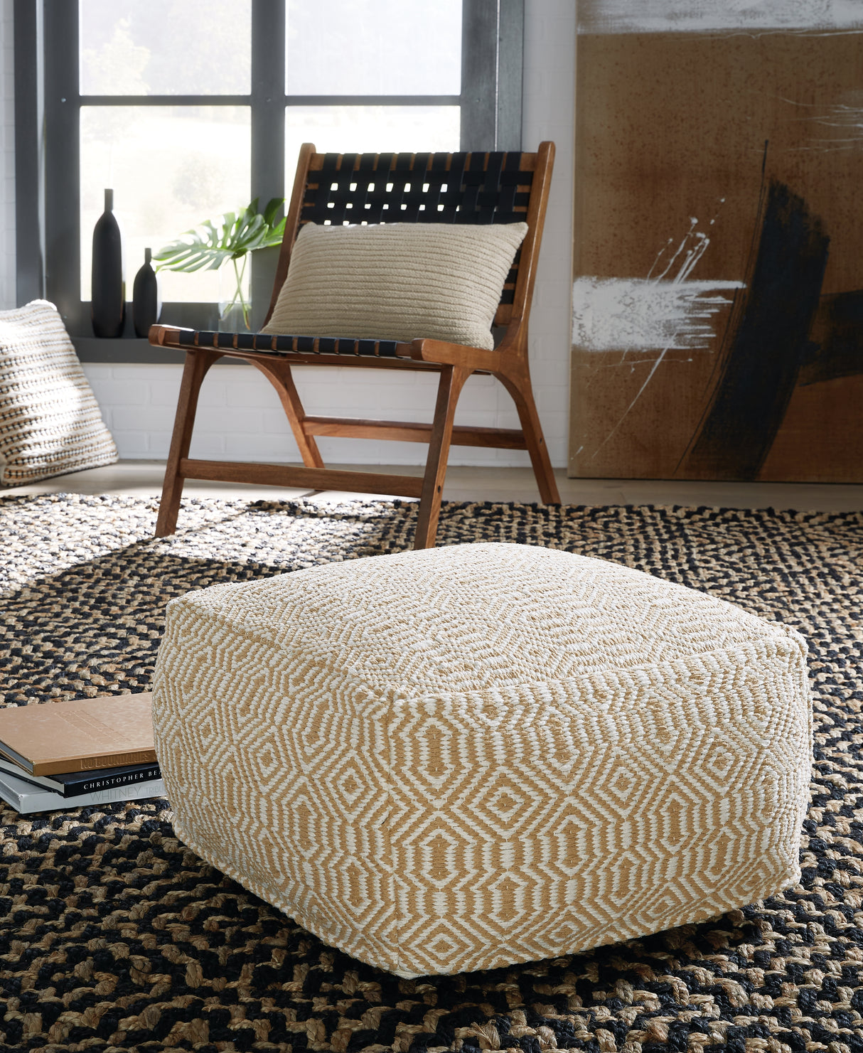 Furniture City Biloxi - Ashley Furniture - Adamont Pouf - Pouf / Tan/Ivory - A1001059