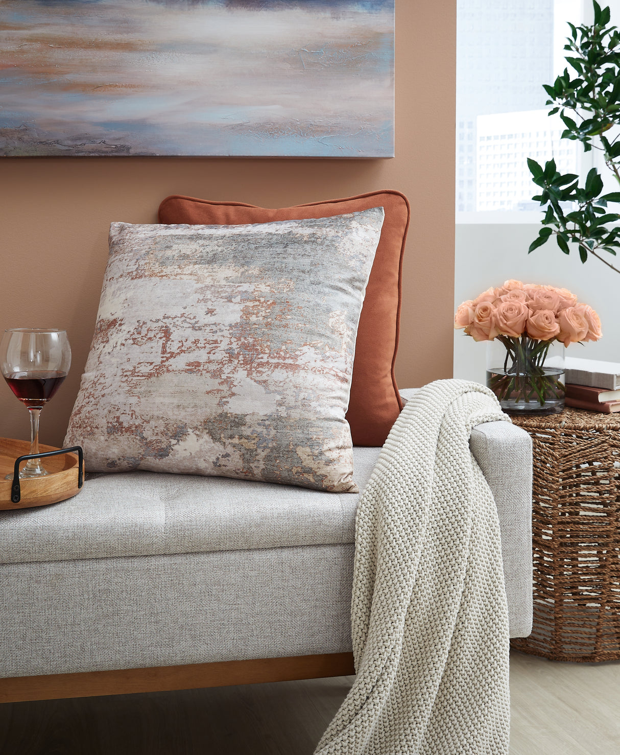 Furniture City Biloxi - Ashley Furniture - Edinfielders Pillows - Pillow (4/CS) / Cream/Gray/Rust - A1001094