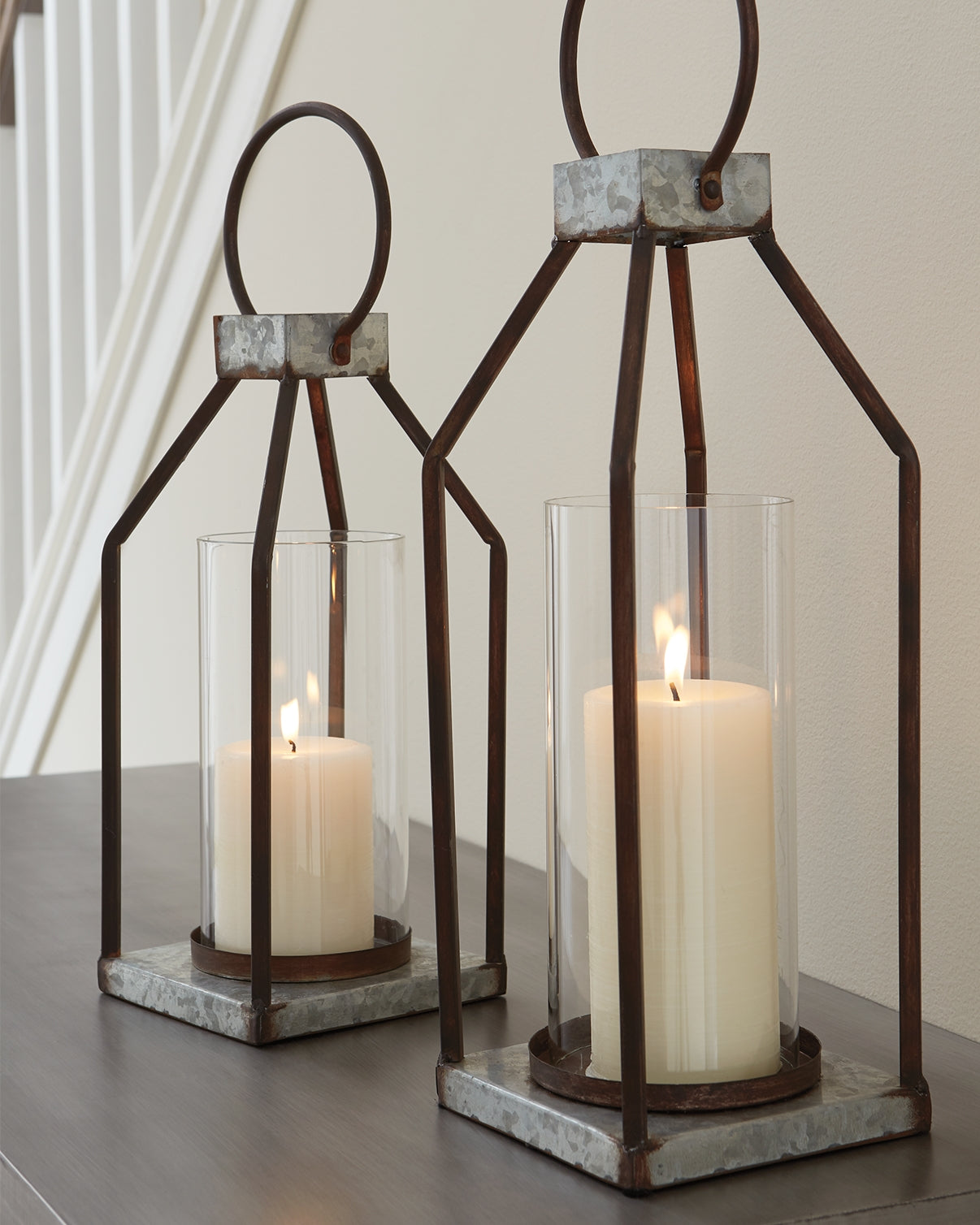 Furniture City Biloxi - Ashley Furniture - Diedrick Candle Holder - Lantern Set (Set of 2) / Gray/Black - A2000346