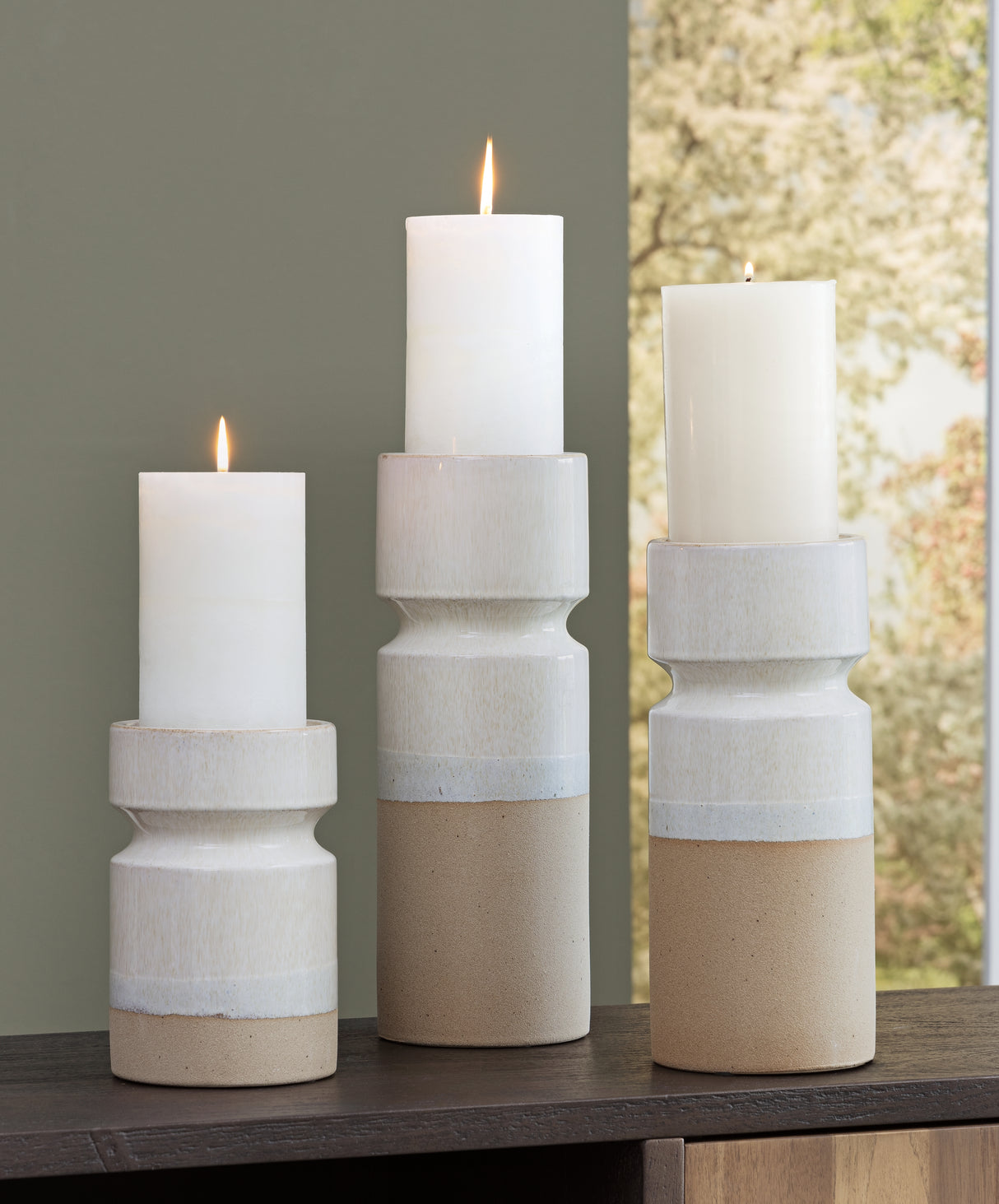 Furniture City Biloxi - Ashley Furniture - Hurston Candle Holder - Candle Holder Set (3/CN) / Ivory/Brown - A2000583
