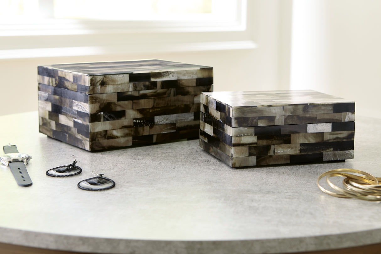 Furniture City Biloxi - Ashley Furniture - Ellford Box (Set of 2) - Box Set (Set of 2) / Black/Brown/Cream - A2000596