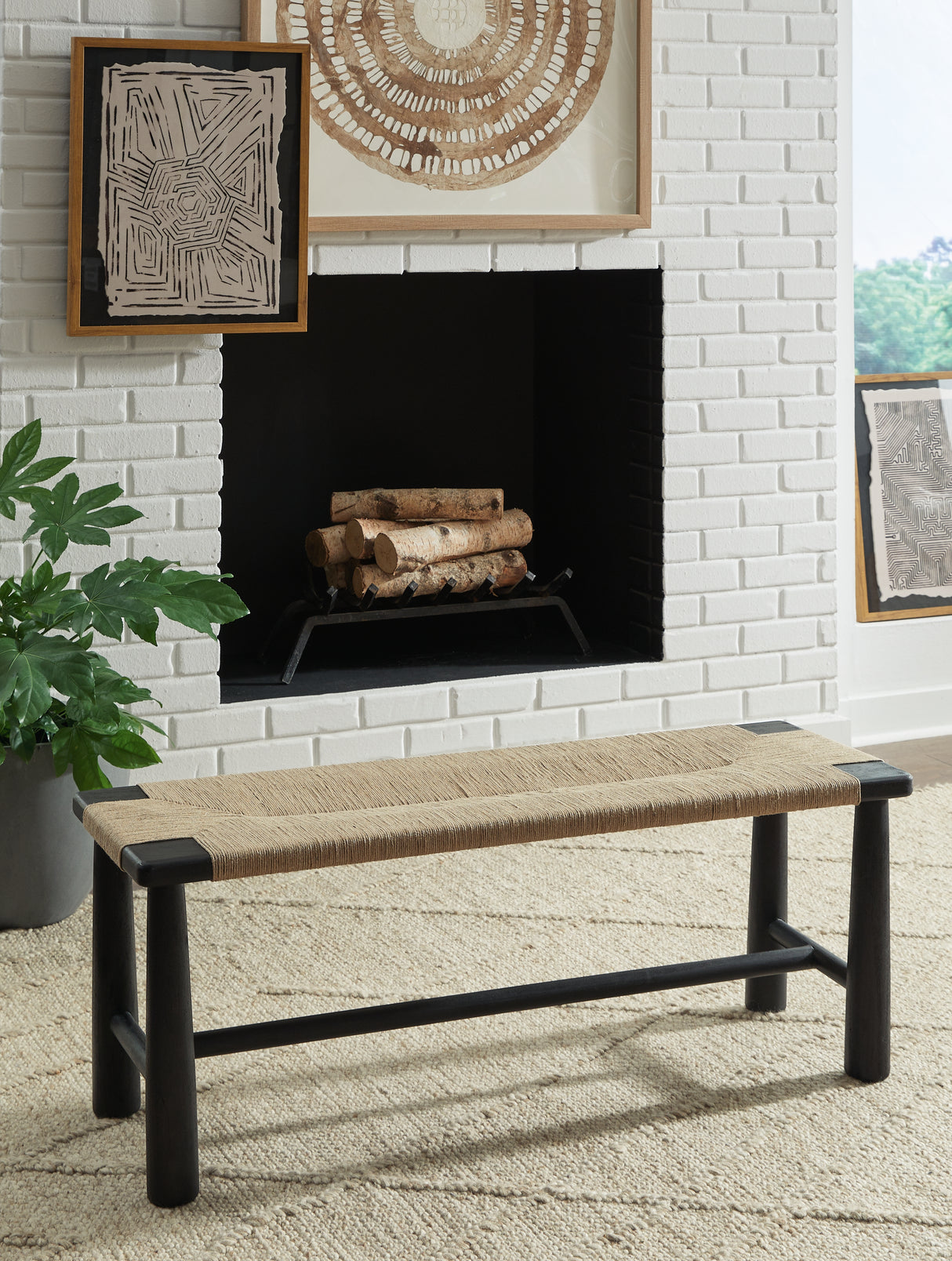 Furniture City Biloxi - Ashley Furniture - Acerman Accent Bench - Accent Bench / Black/Natural / 48"W x 16"D x 18"H - A3000684