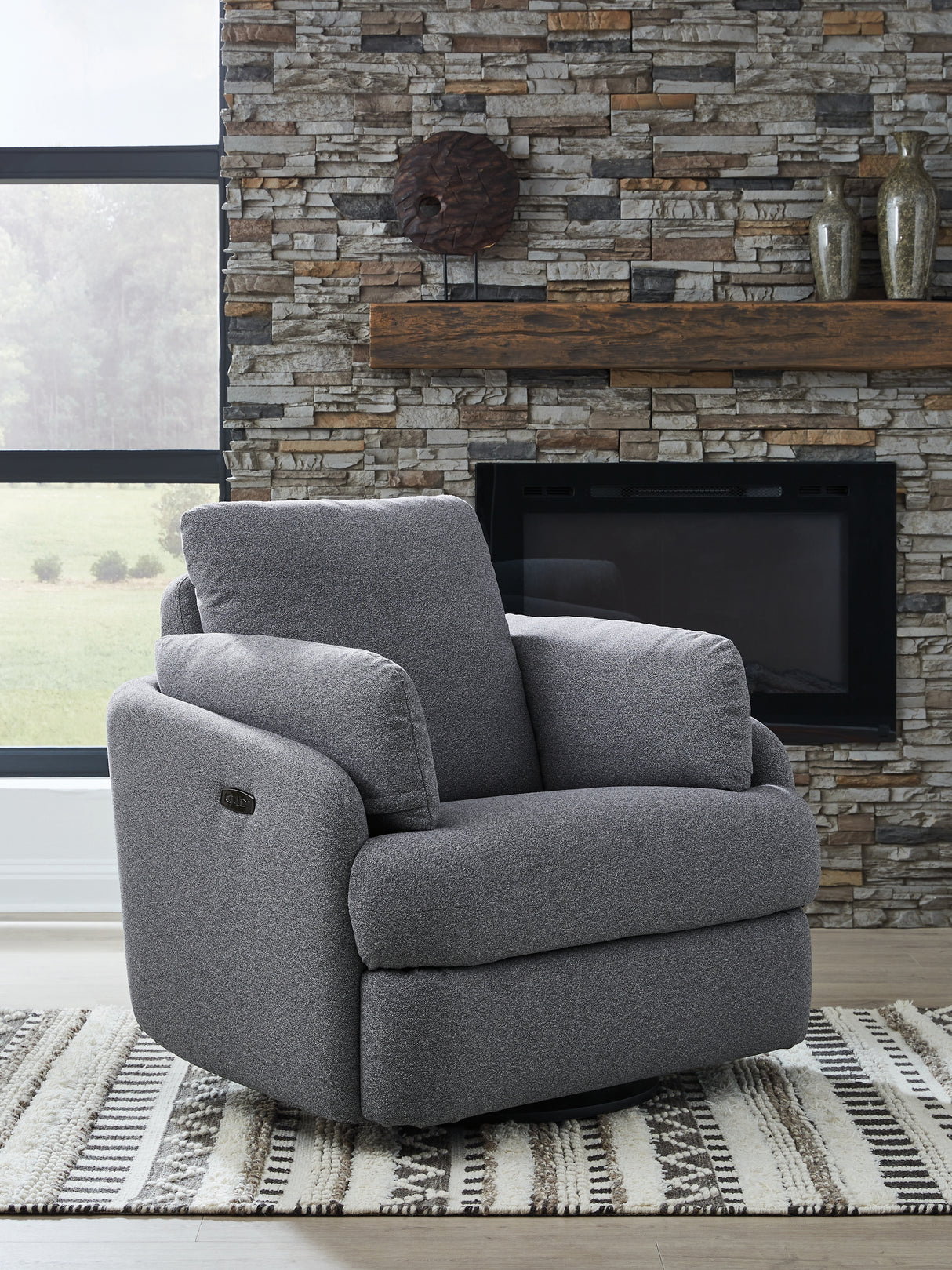 Furniture City Biloxi - Ashley Furniture - Alainmont Next-Gen Nuvella Swivel Power Recliner - Swivel Power Recliner / Salt and Pepper - A3000738