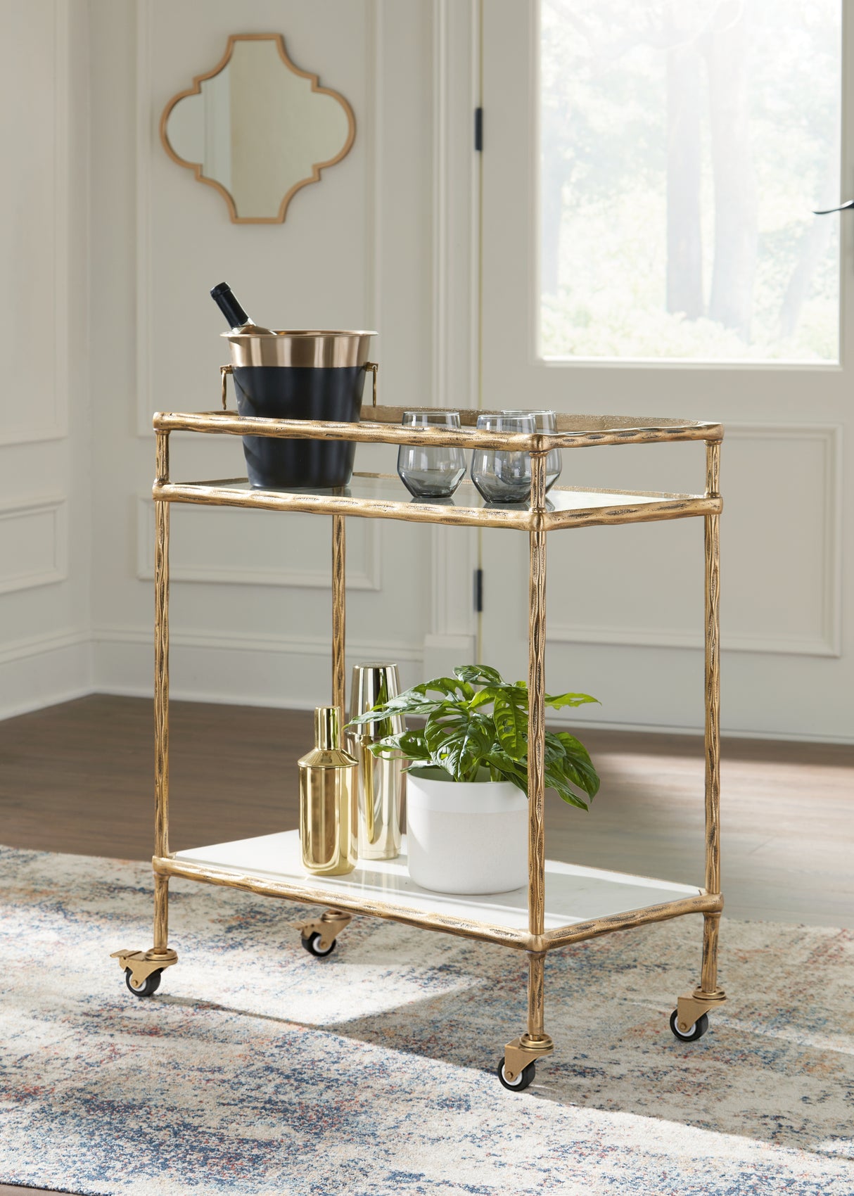 Furniture City Biloxi - Ashley Furniture - Plattfield Bar Cart - Bar Cart / Antique Gold Finish - A4000625