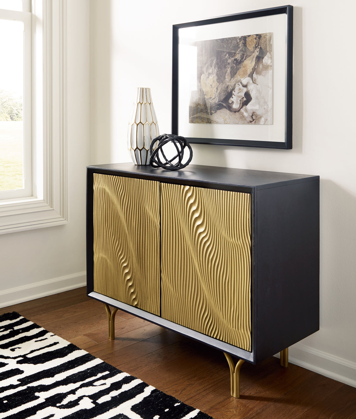Furniture City Biloxi - Ashley Furniture - Tayner Accent Cabinet - Accent Cabinet / Black/Gold Finish - A4000654