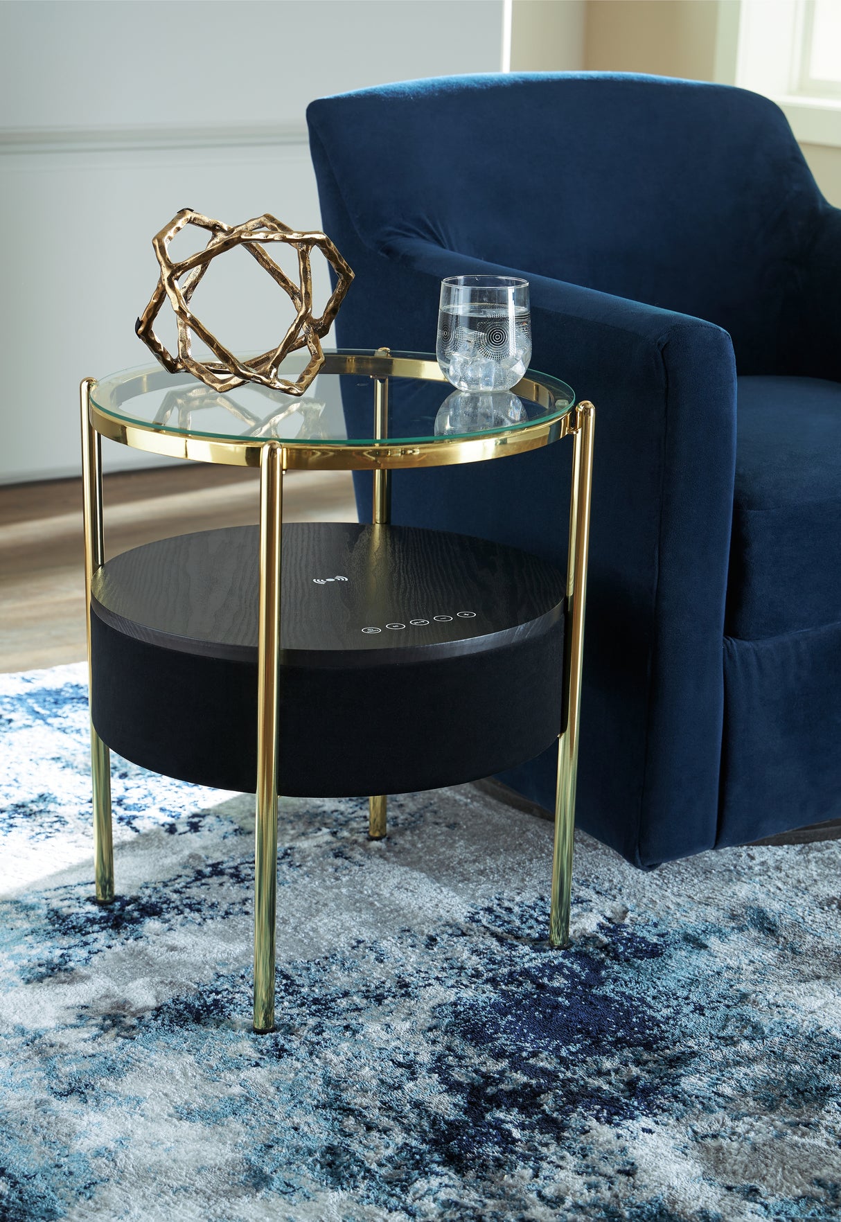 Furniture City Biloxi - Ashley Furniture - Nedman Accent Table with Speaker - Accent Table with Speaker / Black/Gold Finish - A4000669
