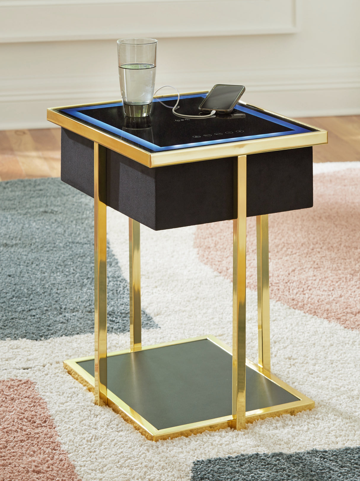 Furniture City Biloxi - Ashley Furniture - Rexwell Accent Table with Speaker - Accent Table with Speaker / Black/Gold Finish - A4000681