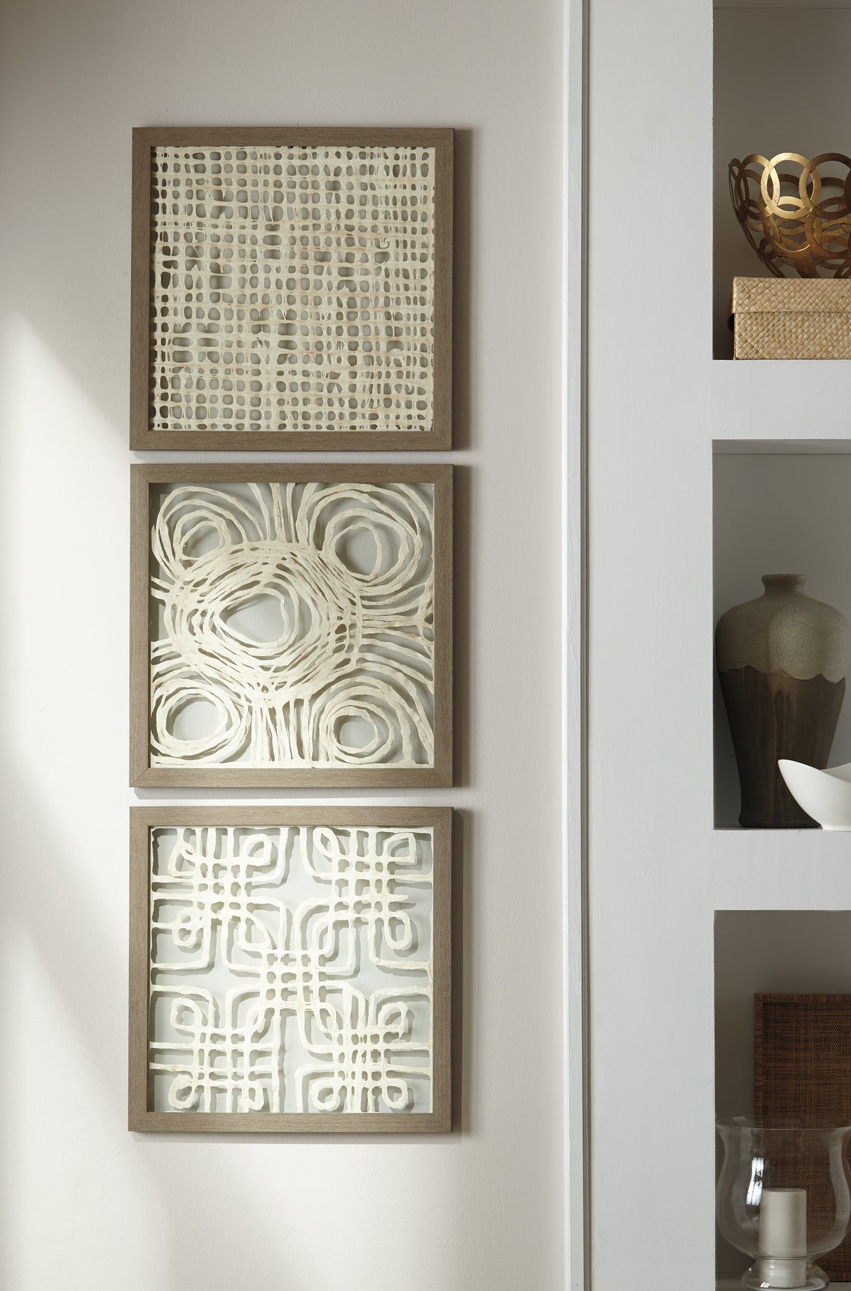 Furniture City Biloxi - Ashley Furniture - Odella Wall Decor - Wall Decor Set (3/CN) / Cream/Taupe - A8010009