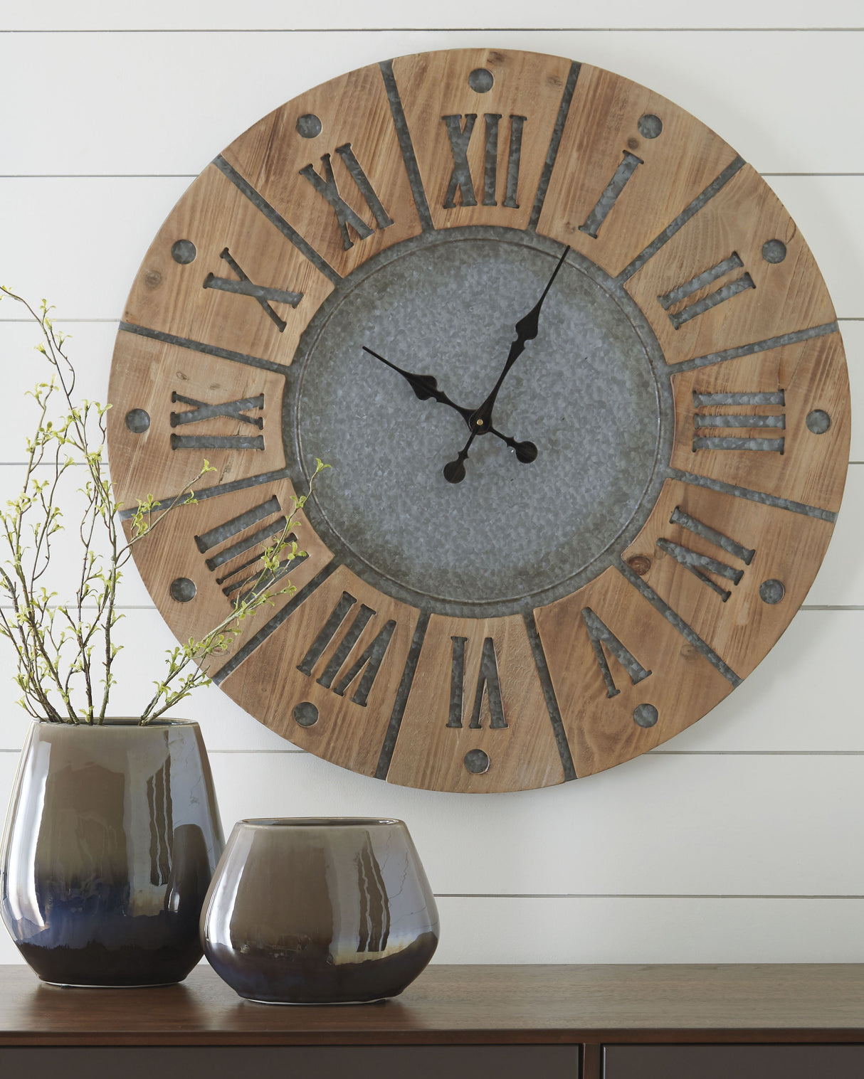 Furniture City Biloxi - Ashley Furniture - Payson Wall Decor - Wall Clock / Antique Gray/Natural - A8010076