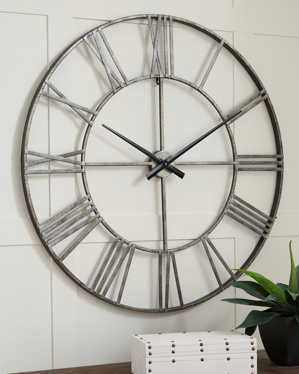 Furniture City Biloxi - Ashley Furniture - Paquita Wall Decor - Wall Clock / Antique Silver - A8010237