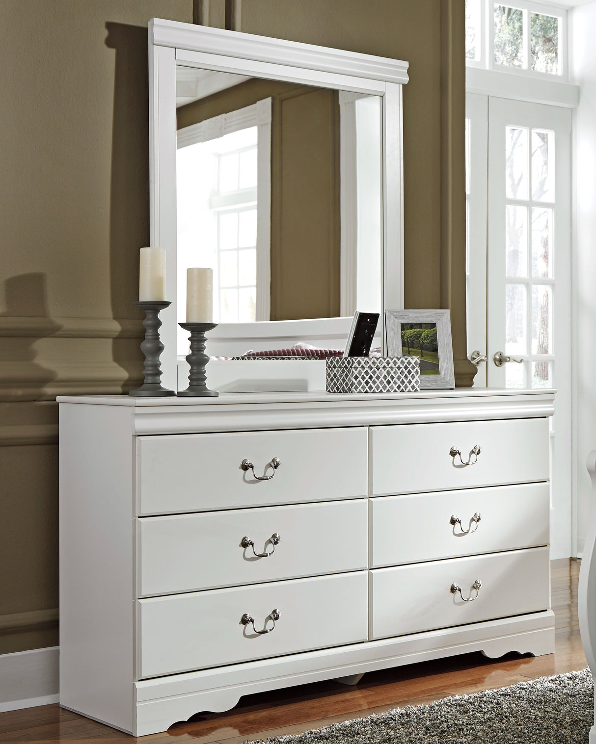 Furniture City Biloxi - Ashley Furniture - Anarasia Bedroom - Dresser and Mirror / White - B129B3