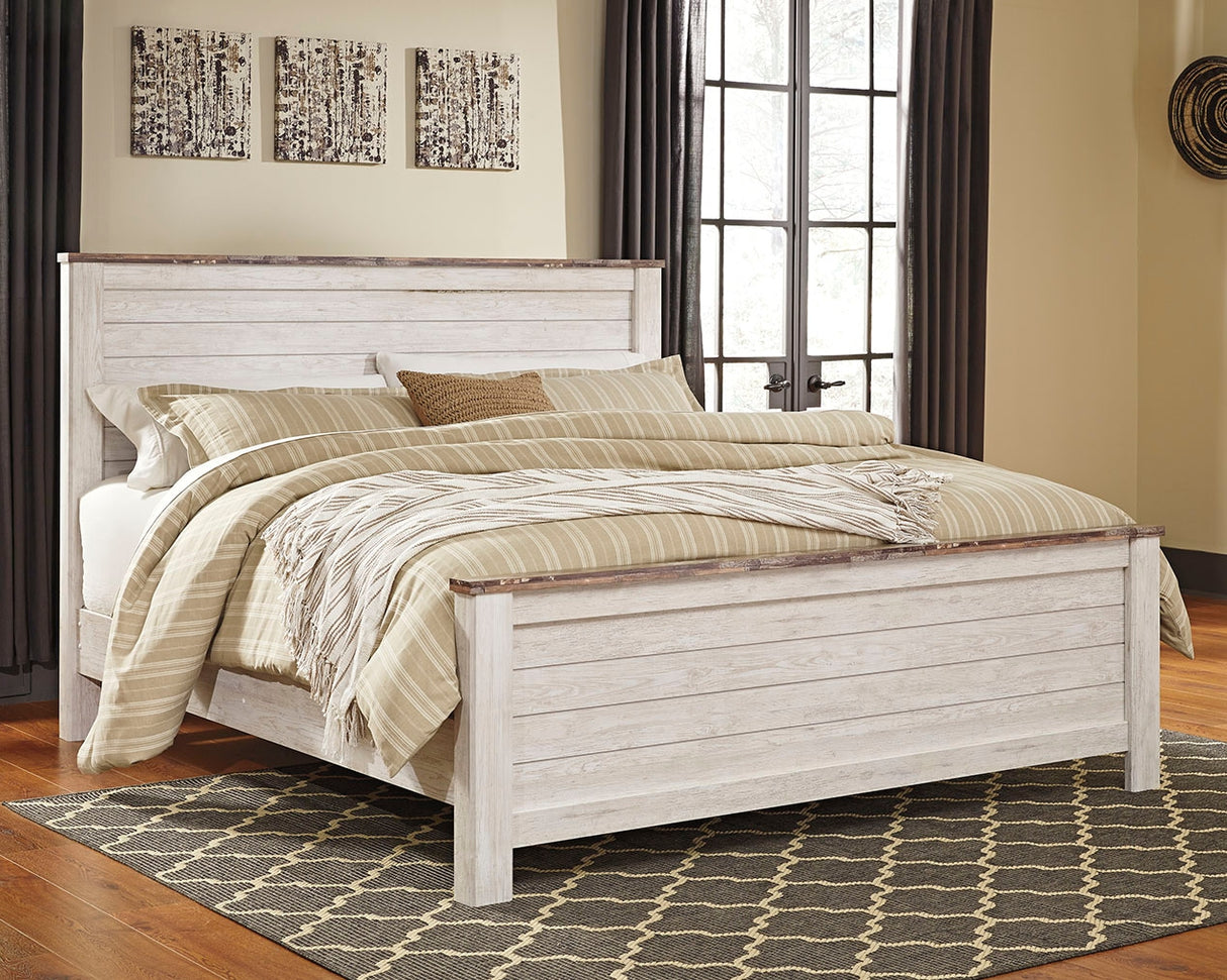 Furniture City Biloxi - Ashley Furniture - Willowton Bedroom - California King Panel Bed / Whitewash - B267B28