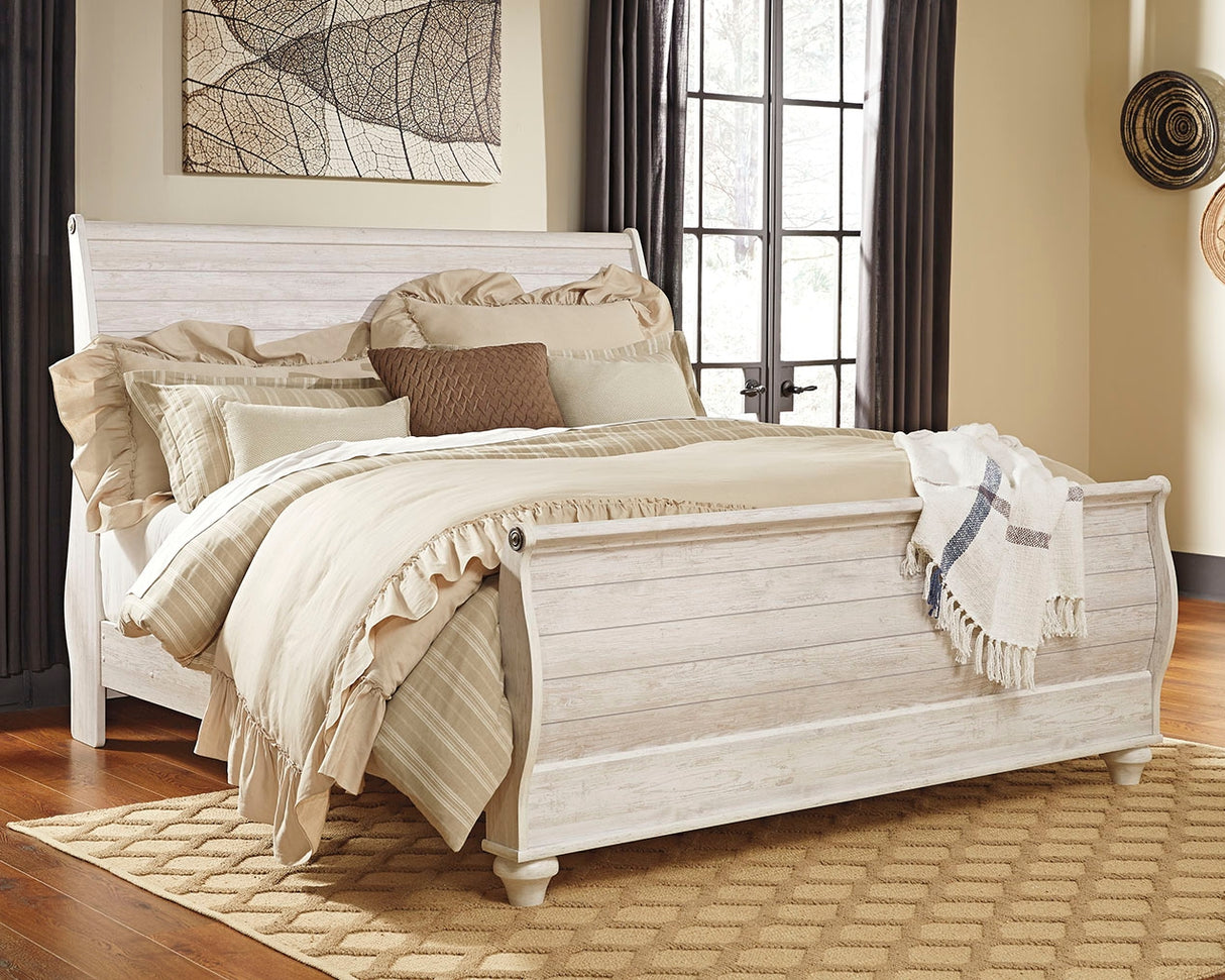Furniture City Biloxi - Ashley Furniture - Willowton Bedroom - King Sleigh Bed / Whitewash - B267B11