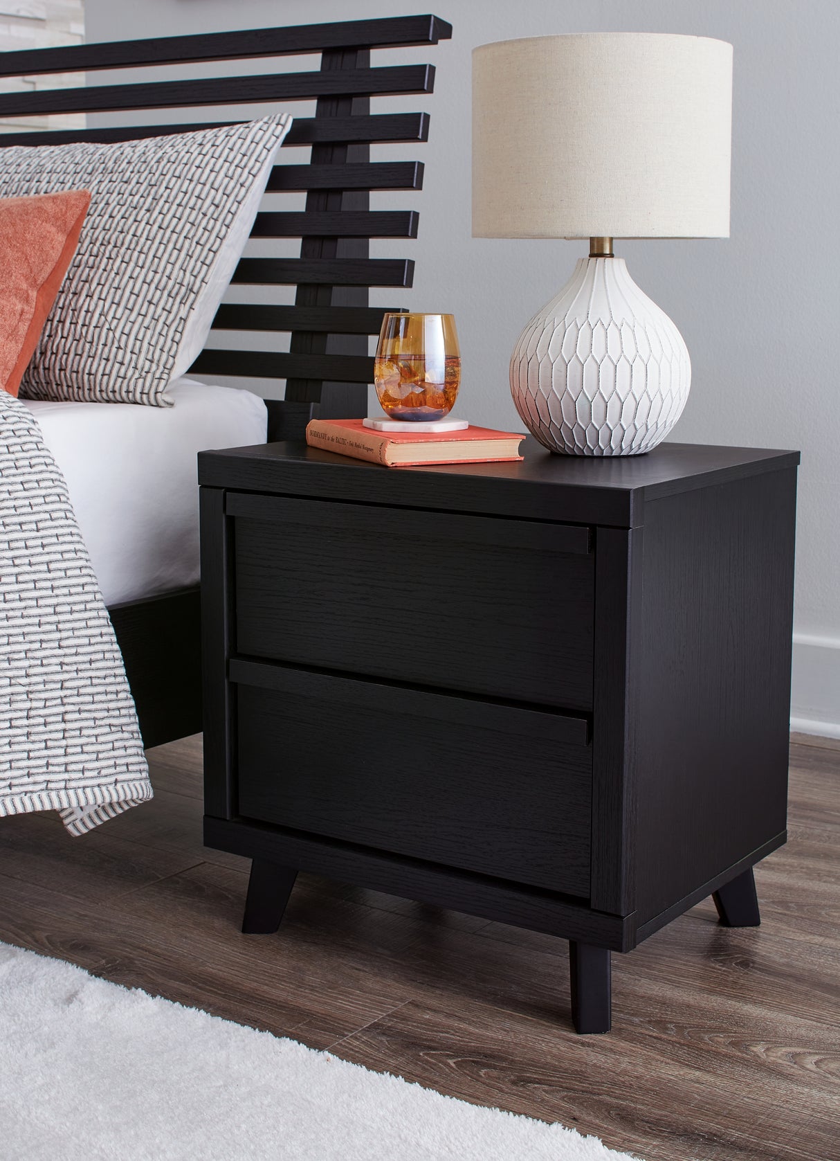 Furniture City Biloxi - Ashley Furniture - Danziar Bedroom - Two Drawer Night Stand / Black - B1013-92