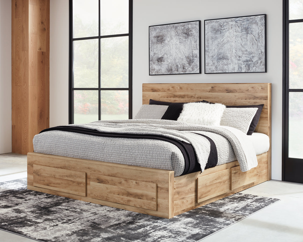 Furniture City Biloxi - Ashley Furniture - Hyanna Bedroom - King Panel Storage Bed with 2 Under Bed Storage Drawers / Tan Brown - B1050B13