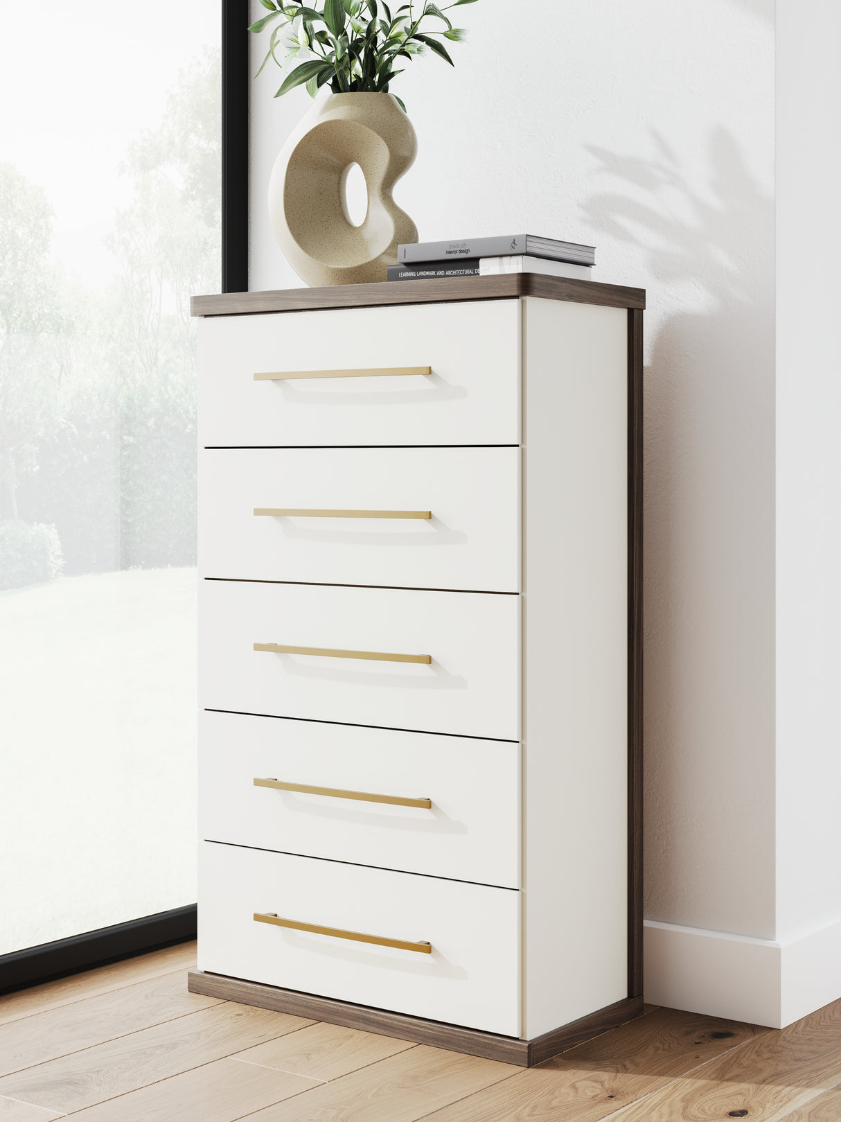 Furniture City Biloxi - Ashley Furniture - Kendanport Bedroom - Five Drawer Chest / Brown/White - PCB1108-46