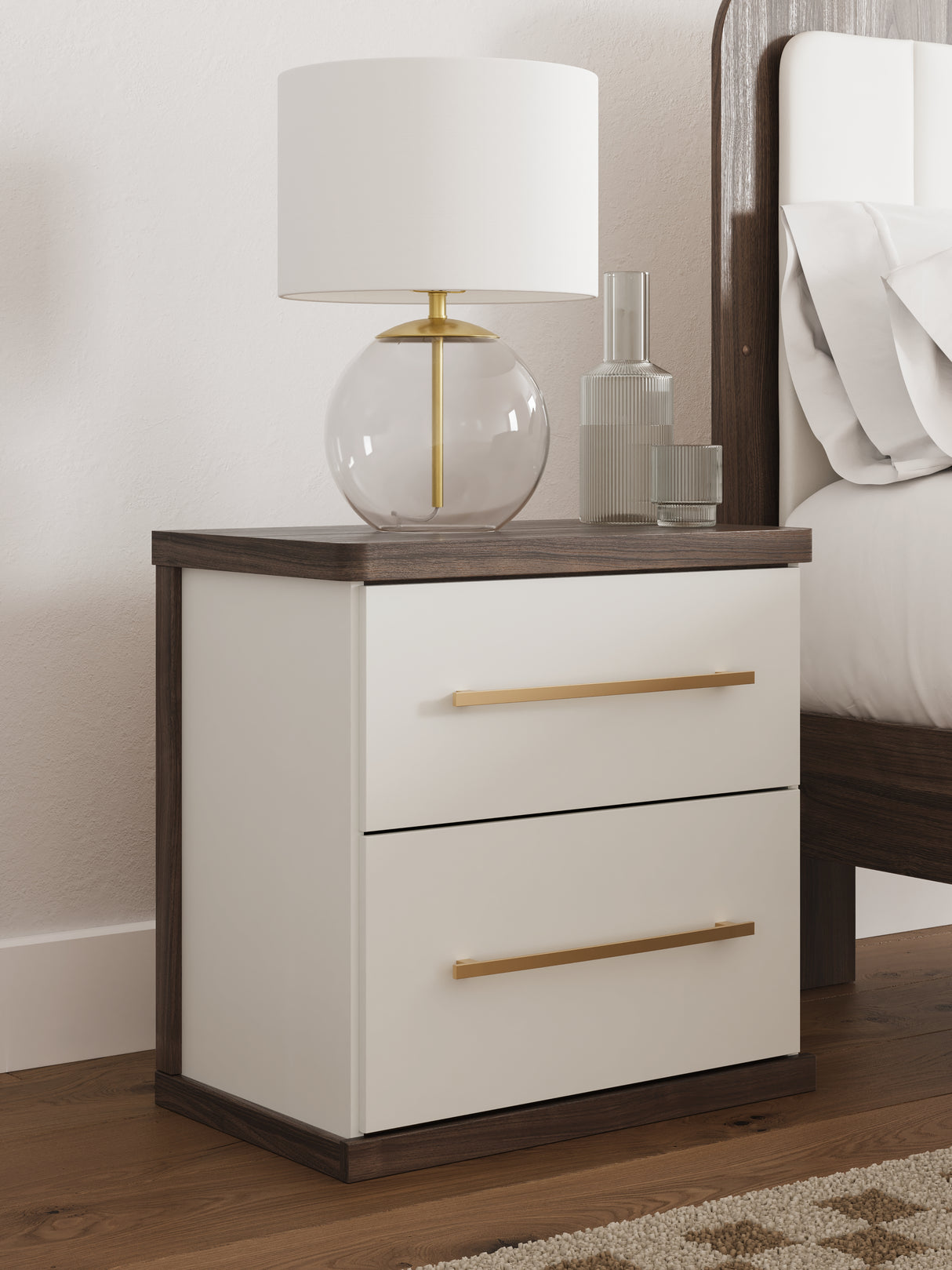 Furniture City Biloxi - Ashley Furniture - Kendanport Bedroom - Two Drawer Night Stand / Brown/White - PCB1108-92