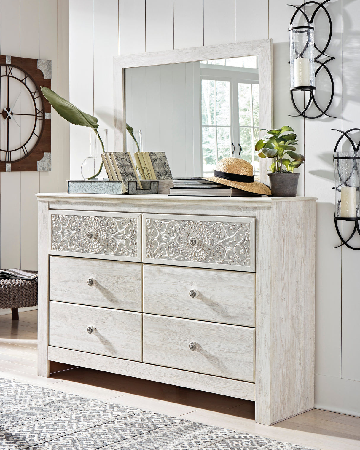 Furniture City Biloxi - Ashley Furniture - Paxberry Bedroom - Dresser and Mirror / Whitewash - B181B8