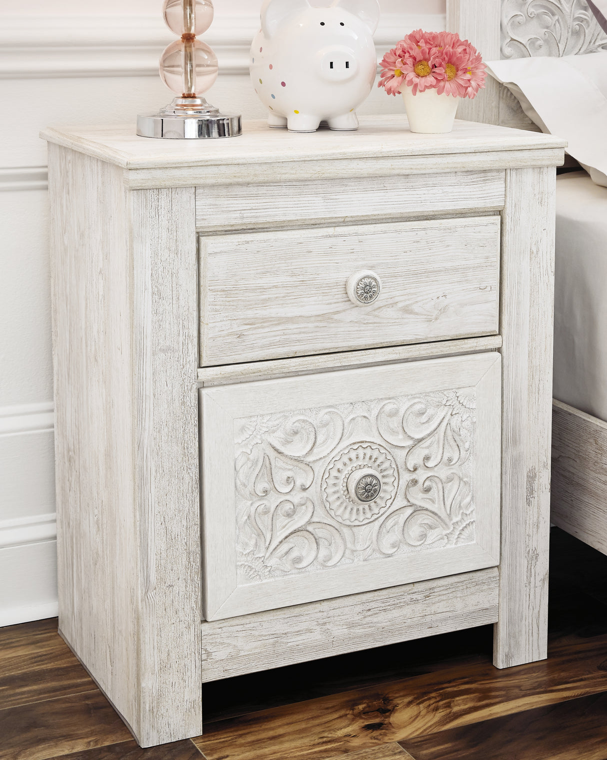 Furniture City Biloxi - Ashley Furniture - Paxberry Bedroom - Two Drawer Night Stand / Whitewash - B181-92