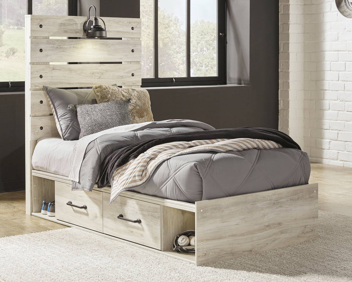 Furniture City Biloxi - Ashley Furniture - Cambeck Bedroom - Twin Panel Bed with 2 Storage Drawers / Whitewash - B192B13