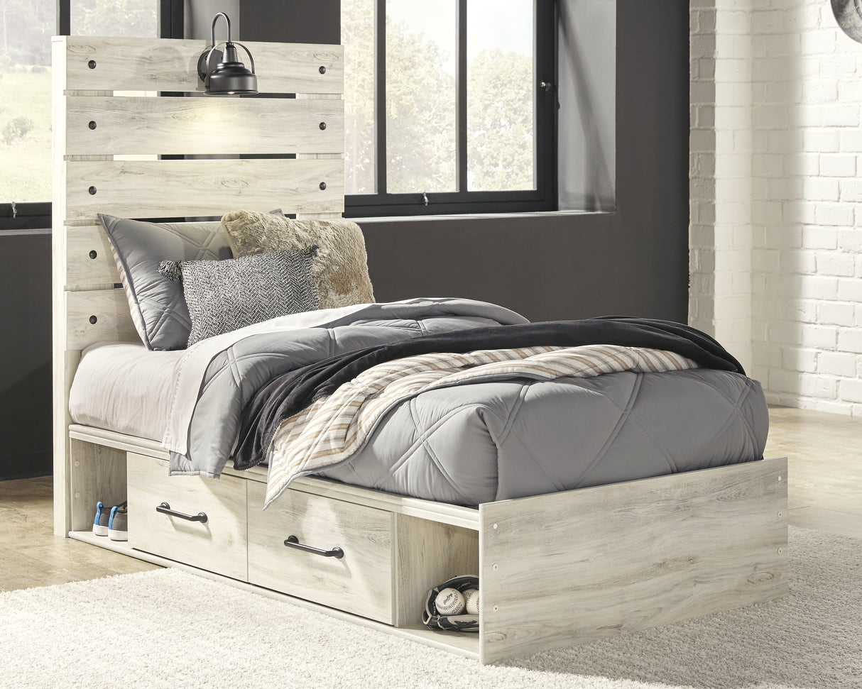 Furniture City Biloxi - Ashley Furniture - Cambeck Bedroom - Twin Panel Bed with 4 Storage Drawers / Whitewash - B192B21