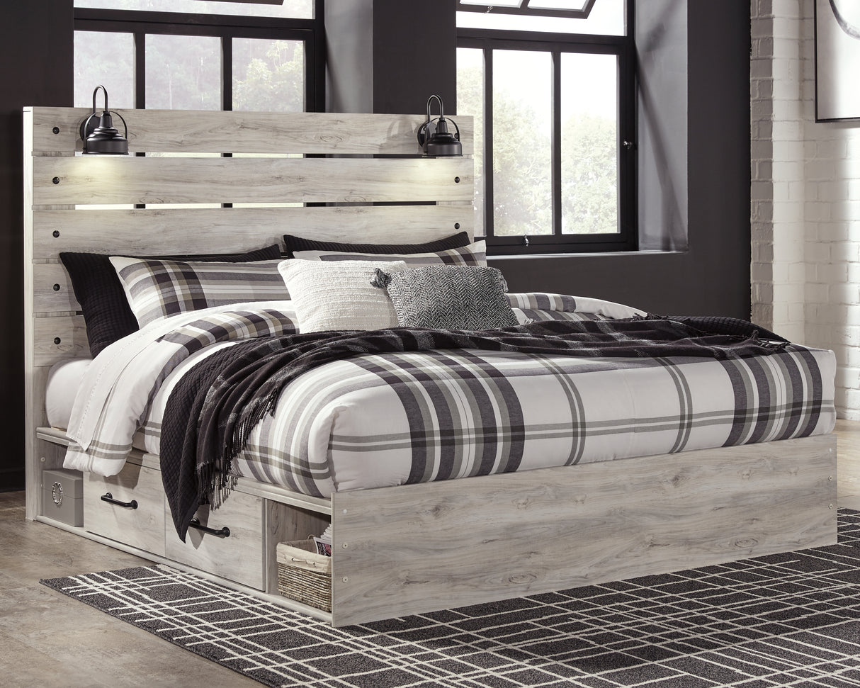 Furniture City Biloxi - Ashley Furniture - Cambeck Bedroom - King Panel Bed with 4 Storage Drawers / Whitewash - B192B27
