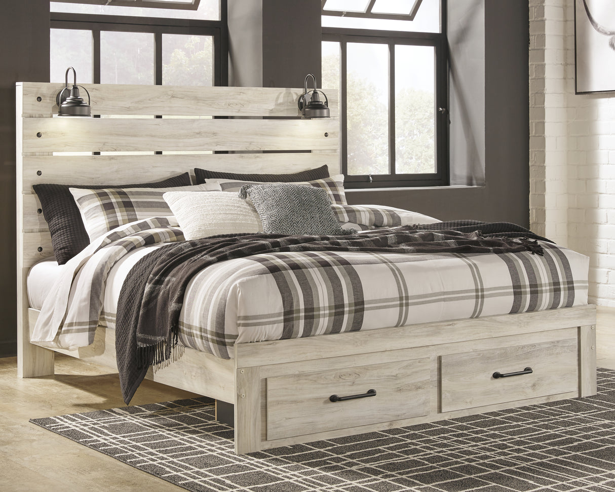 Furniture City Biloxi - Ashley Furniture - Cambeck Bedroom - King Panel Bed with 2 Storage Drawers / Whitewash - B192B31
