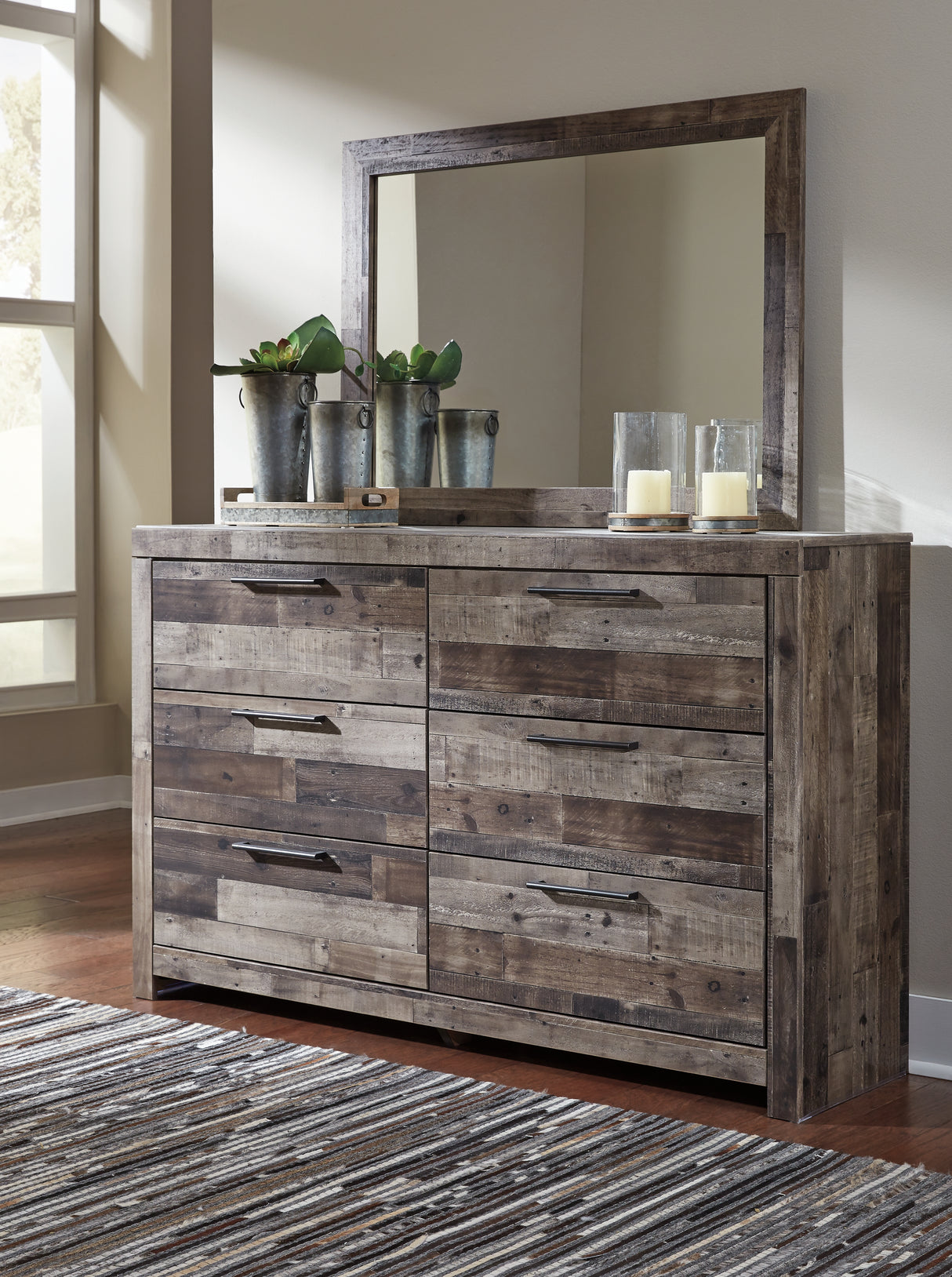 Furniture City Biloxi - Ashley Furniture - Derekson Bedroom - Dresser and Mirror / Multi Gray - B200B1