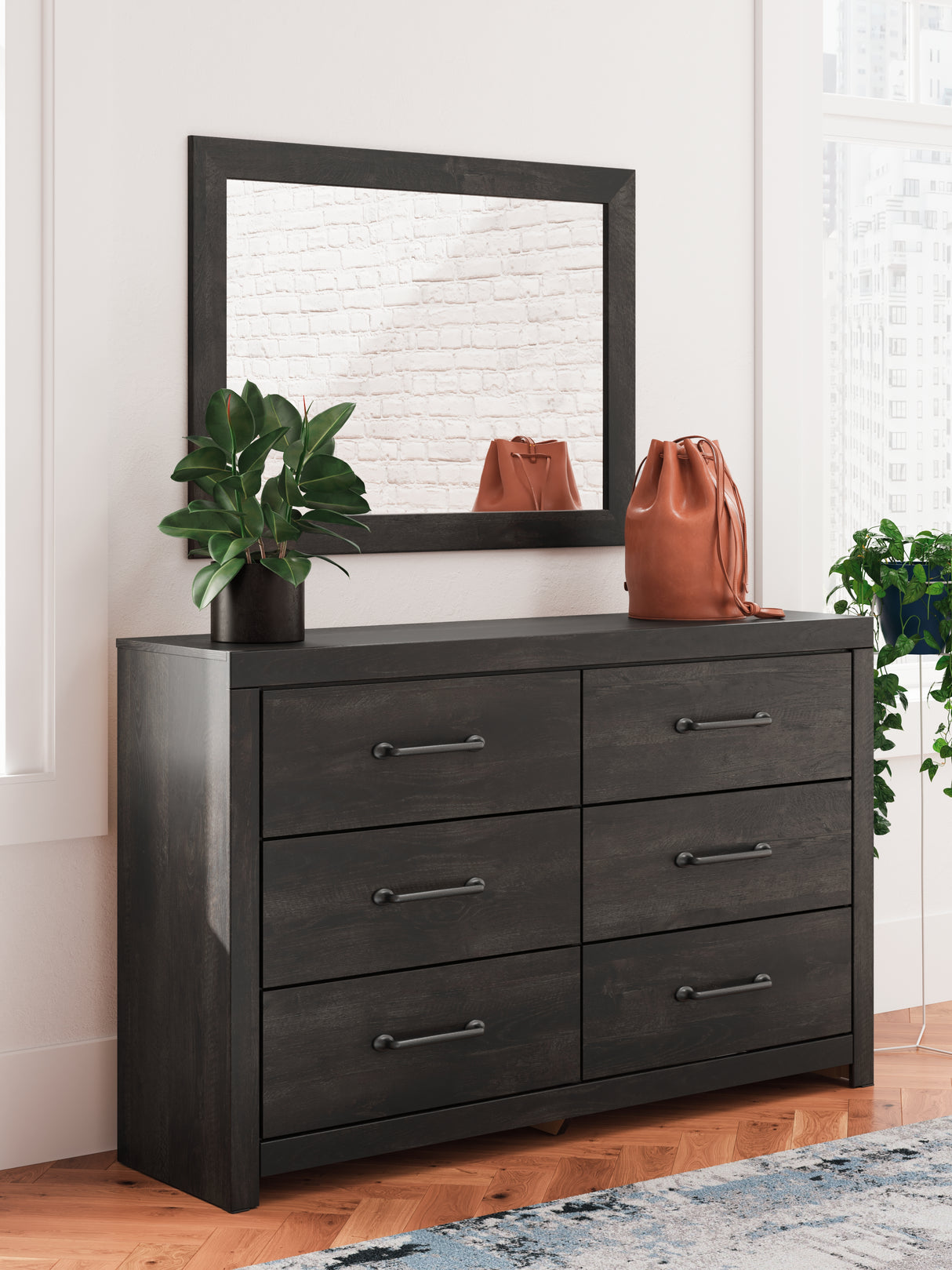 Furniture City Biloxi - Ashley Furniture - Hollivern Bedroom - Dresser and Mirror / Dark Gray - PCB2108B1