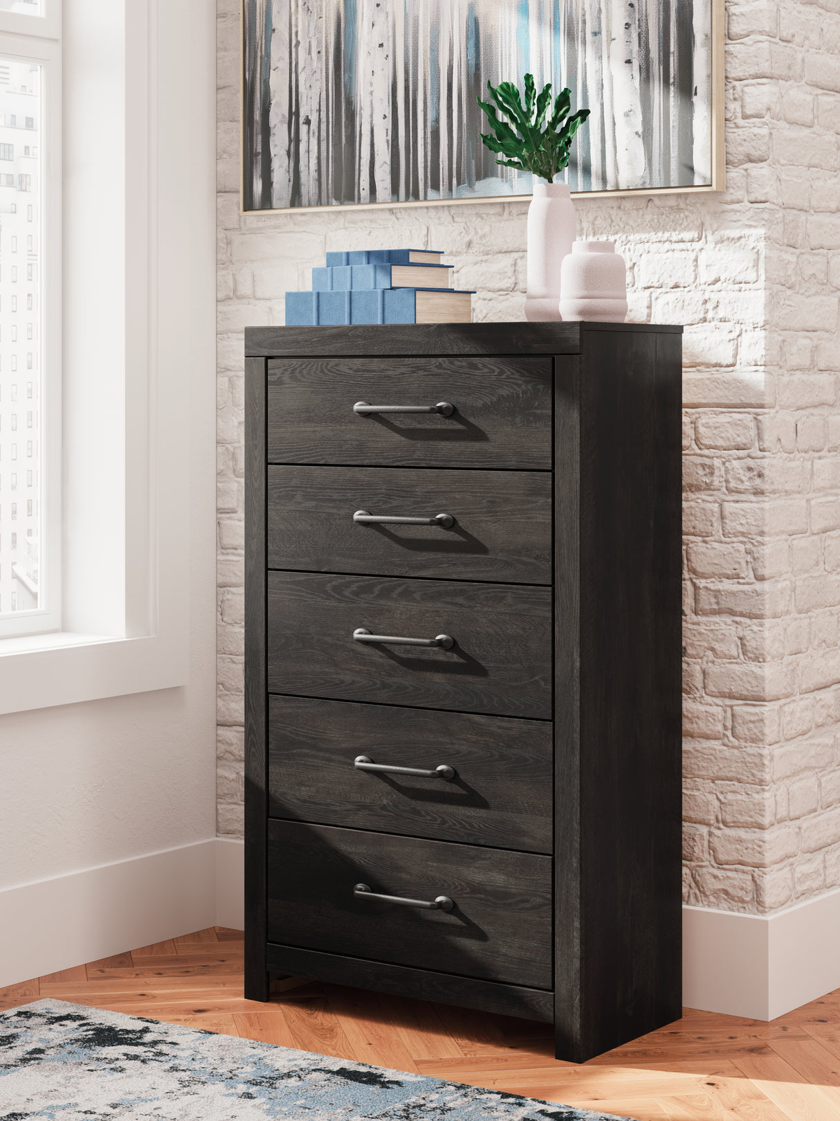 Furniture City Biloxi - Ashley Furniture - Hollivern Bedroom - Five Drawer Chest / Dark Gray - PCB2108-46